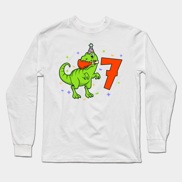 I am 7 with TREX - boy birthday 7 years old Long Sleeve T-Shirt by Modern Medieval Design